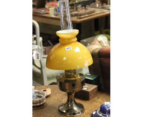 Oil Lamp with Amber Glass Shade