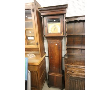 19th century Oak Longcase Clock with brass face, silvered chapter ring and date aperture 