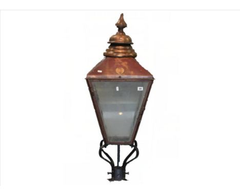 Large Vintage Copper Framed Street Lamp with brass name plate 'C J Waters'