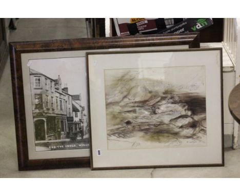 Photographic Print of Winchcombe High Street and a Pastel of Seascape signed M Lockyear 83