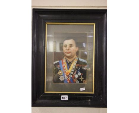 Framed Oil Painting Portrait of Russian Cosmonaut Uri Gagarin