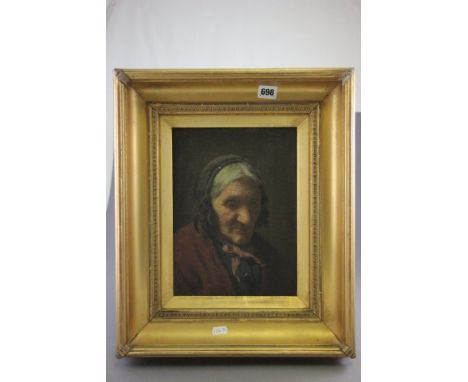 Edwin Harris (1855 - 1906), Newlyn School, Oil on Canvas Portrait of an Old Lady, signed upper right, in gilt frame, 29cms x 