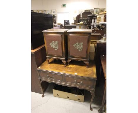 Walnut Radiogram Cabinet with Two Matching Cabinet Speakers, all raised on cabriole legs (now housing a modern record player 