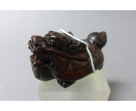 Signed Wood Netsuke of a Dragon Turtle