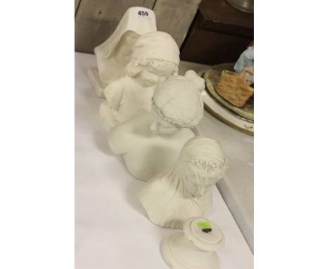 Victorian W H Goss Parian Ware Classical Veiled Maiden together with another Parian Ware Bust (a/f) and Stand and Two Plaster