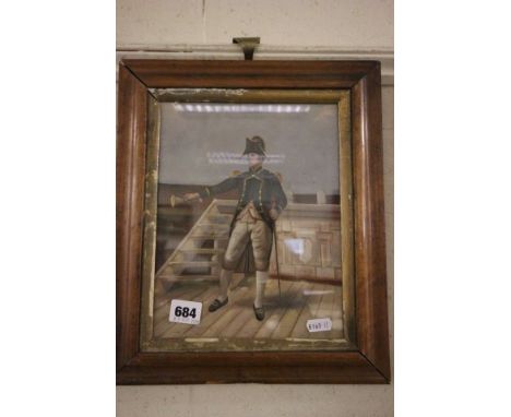 Birds Eye Maple Framed Oil on Board Portrait of an 18th Century Marine Officer on Deck