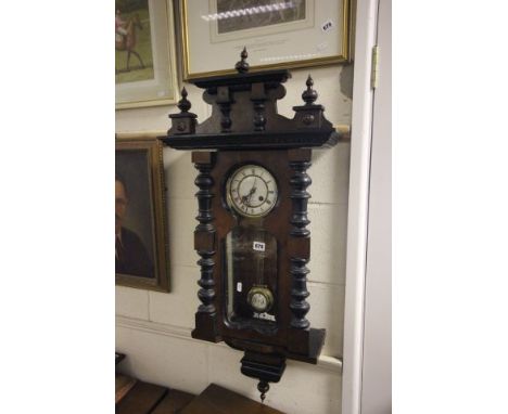 19th century French Mahogany Cased Hanging Wall Clock with white enamelled face marked Le Roi a Paris