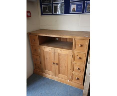 Pine Cupboard with shelf and eight small drawers