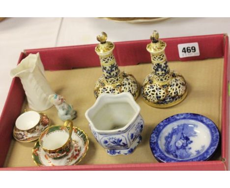 Pair of Zsolnay Pecs Pierced Jars & Lid (both a/f), Royal Worcester Jug, Continental Bisque Man with articulated tong, Copela