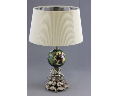 Moorcroft Lamp with central ceramic anemone orb