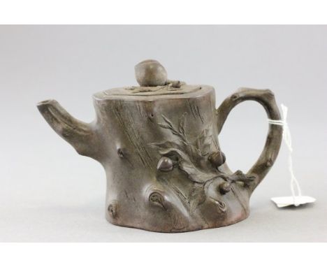 Chinese Yixing Teapot, modelled in the form of a Tree Trunk