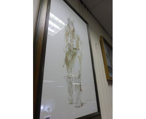 Framed and Glazed Full Length Portrait of a Native American Indian Warrior