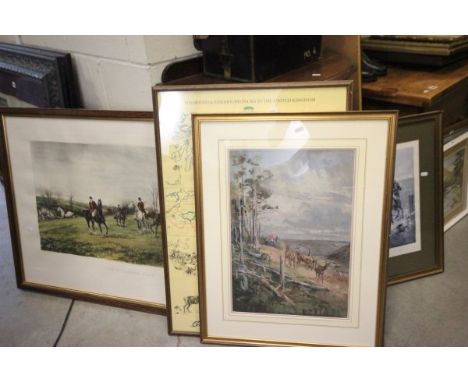 Framed and Glazed Michael Lyne Signed Hunting Print 'The Muddy Gateway', Lionel Edwards Hunting Print, another Hunting Print 