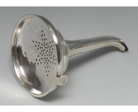 A George III Scottish silver wine funnel, unusually broad and shallow bowl, curved spout, 13cm long, Robert Gray &amp; Son, E