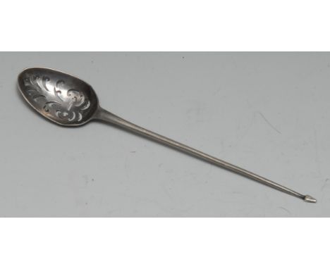 An 18th century silver mote spoon, 14.5cm long, indistinctly marked, c.1740