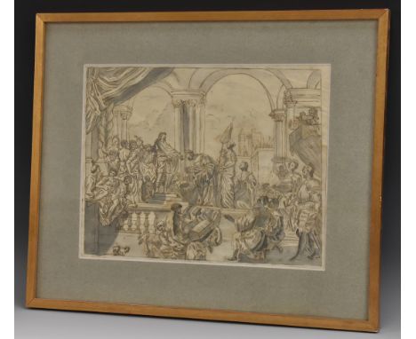 Old Master School (first-half, 18th century)Solomon Receiving the Queen of Sheba, 1 Kings 10:2grey wash and ink on paper, 25c