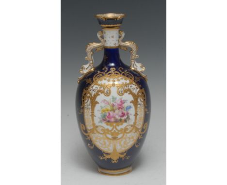 A Royal Crown Derby ovoid vase, painted by  A. F. Wood, signed, with colourful summer flowers within a jewelled gilded leafy 
