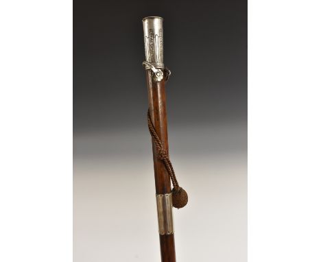 An early 18th century silver-mounted hardwood gentleman's walking stick, domed pommel, tapering grip chased with lappets abov