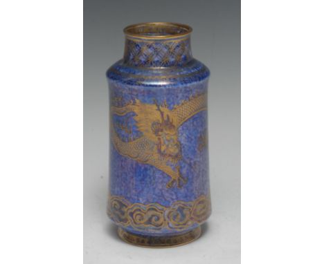 A Wedgwood Dragon lustre vase, designed by Daisy Makeig-Jones, decorated scrolling gilt dragon on a mottled blue lustre groun