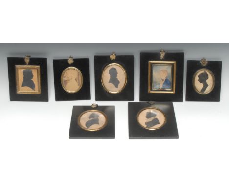 English School (19th century), a silhouette,  of a gentleman, 14cm x 12.5cm, ebonised frame;  others;  English School, a port