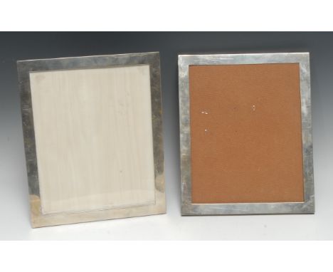 A pair of large silver coloured metal rectangular easel photograph frames, quite plain, 32cm high, apparently unmarked 