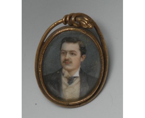 English School, 19th century, a portrait miniature, of a gentleman, head and shoulders, 4cm x 3.5cm, gilt metal brooch frame