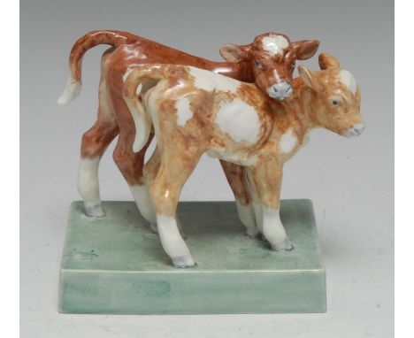 A Royal Worcester animal group, modelled by Doris Linder, Calves, printed crown and circle mark in green, model no.3146