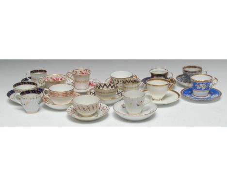 A Worcester  Royal Lily pattern teacup and saucer,  with entwined handle,  crescent mark;  three Flight  Barr Worcester spira