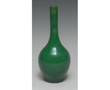 A Japanese Awaji monochrome ovoid vase, glazed in tones of green, 18.5cm high, Meiji period 