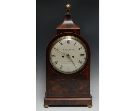 A George III mahogany bracket clock, 19.5cm convex painted dial inscribed Jn Collinwood, London, Roman numerals, twin-winding