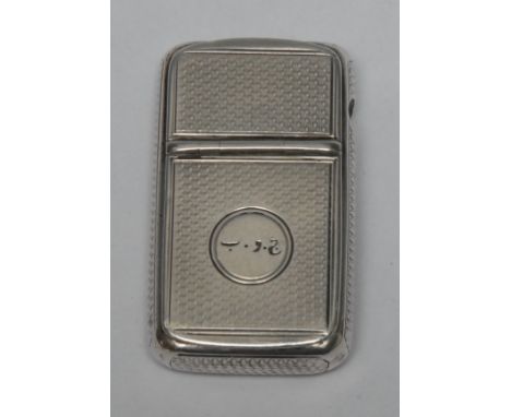 A Victorian silver double sided vesta case, hinged covers, engine turned,  retailed Asprey, 166 Bond Street, London 1918