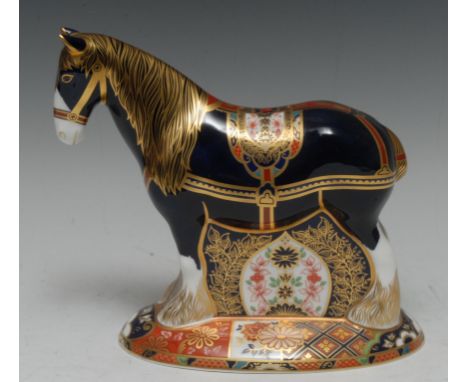 A Royal Crown Derby paperweight, Shire Horse, specially commissioned by Sinclairs, limited edition, 673/1500, gold stopper, c