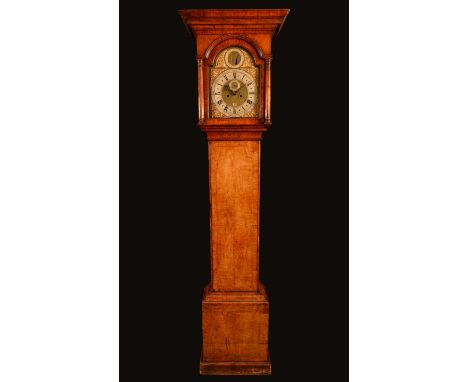 A George II walnut longcase clock, 30cm arched brass dial with silvered chapter ring inscribed Edward Brooks, Derby, the arch