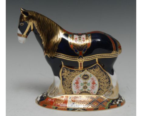 A Royal Crown Derby paperweight, Shire Horse, specially commissioned by Sinclairs, gold stopper, Hugh Gibson and other signat