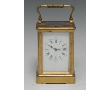 A 19th century French lacquered brass five-glass repeating carriage clock, 5.5cm white enamel dial inscribed with Roman numer