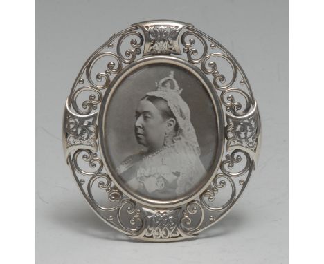 Royalty - a Victorian silver oval easel presentation photograph frame, probably a courtly gift commemorating the Golden Jubil