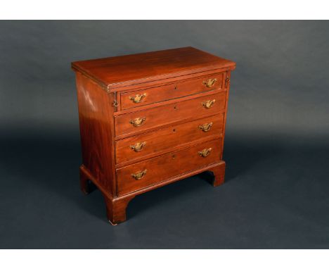 A 19th century mahogany bachelors chest, folding rectangular moulded top above four long graduated cockbeaded drawers, brass 