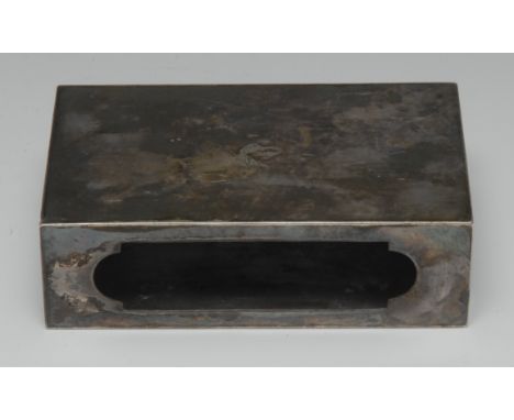 A large German silver rectangular matchbox sleeve, quite plain, 12cm wide, .800, early 20th century