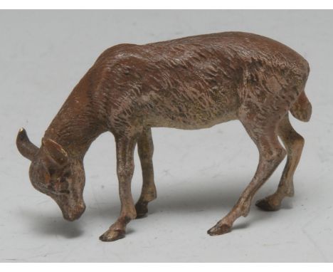 An Austrian cold-painted bronze, of a grazing deer, 3.6cm high, early 20th century 