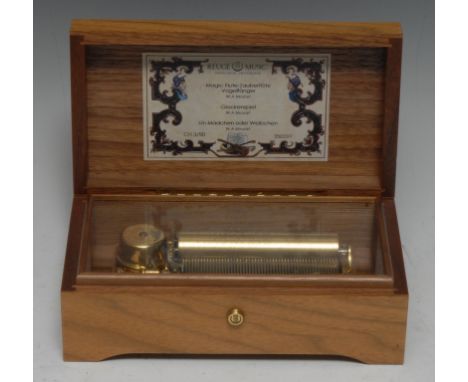 A Swiss music box, by Reuge Music, Sainte-Croix, 9.5cm cylinder playing three airs on a one-piece comb, 20cm wide, boxed