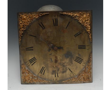 A George III longcase clock movement, 31cm square brass dial inscribed Robert Frost, Nottingham, subsidiary seconds dial, thi