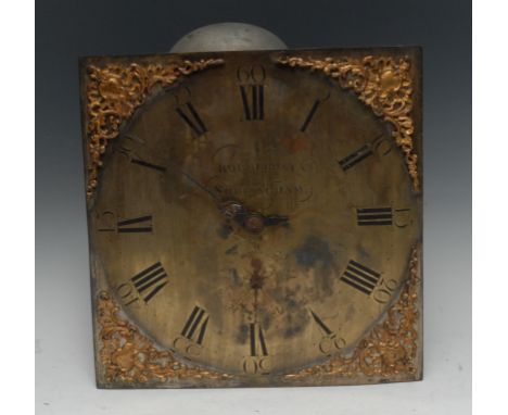 A George III longcase clock movement, 31cm square brass dial inscribed Robert Frost, Nottingham, subsidiary seconds dial, thi