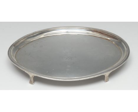 A George III silver oval teapot stand, quite plain, waisted feet, 17.5cm wide, Charles Aldridge, London 1791, 4oz 