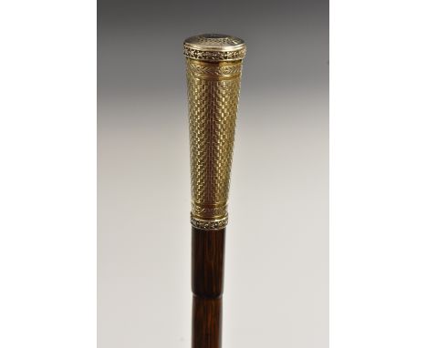 A French Belle Époque silver-mounted bamboo walking stick, tapering cylinder handle chased with neoclassical leafy friezes be