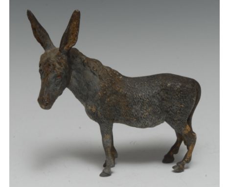 A large Austrian cold painted bronze, of a donkey, standing, 15cm high, 15cm long, Vienna, c.1900