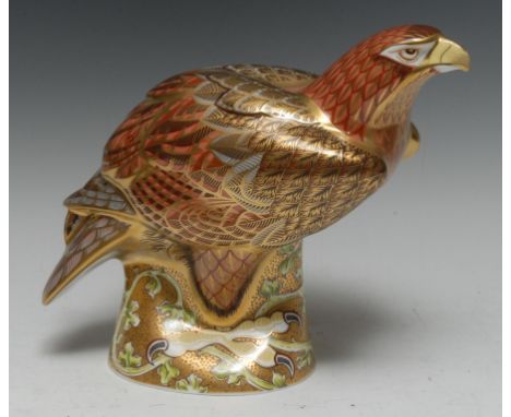 A large Royal Crown Derby Prestige Edition paperweight, Golden Eagle, modelled by Donald Brindley, designed by Tien Manh Dinh