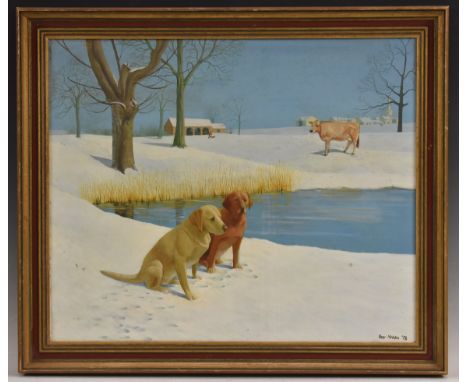 Roy Thomas Nebbs (1927-1979)A Morning Walk in a Snowy Landscapesigned, dated '76, oil on board, 49cm x 59.5cm  Condition Repo