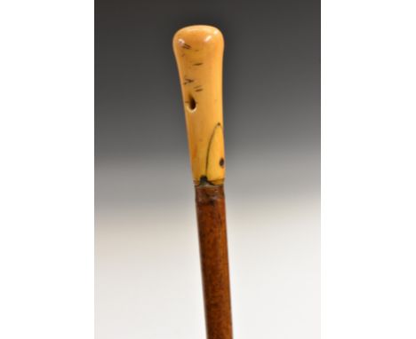 An early 18th century gentleman's ivory and malacca walking stick, of slender proportions, turned tapering handle, contempora