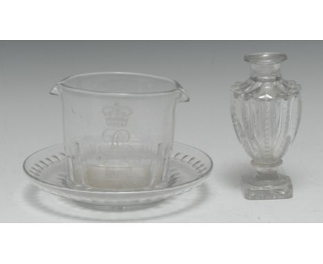 A 19th century Le Creusot  pedestal ovoid vase, of lobed form, lemon squeezer base, 13cm high; a 19th century double lip glas