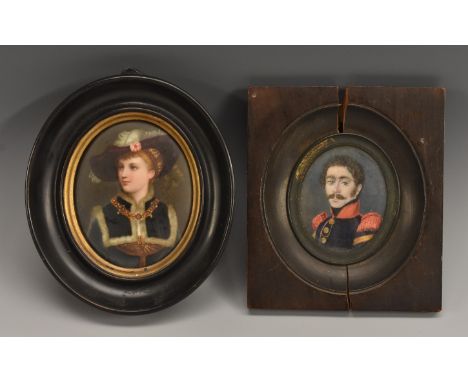 French School (19th century), a portrait miniature, of a military officer, bust length, dressed in uniform, watercolour on iv